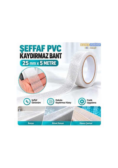 Pvc Iç Mekan Banyo Küvet Havuz Kenarı Kaydırmaz Bant 25mm X 5mt Şeffaf Bant Marketim