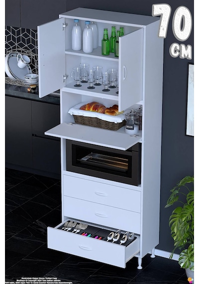 Roven 70 Cm Fırın Dolabı Kahve Köşesi Üst Kapaklı 3 Çekmeceli Çok Amaçlı Kiler Dolabı Beyaz Roven 70 Cm Fırın Dolabı Kahve Köşesi Üst Kapaklı 3 Çekmeceli Çok Amaçlı Kiler Dolabı Beyaz