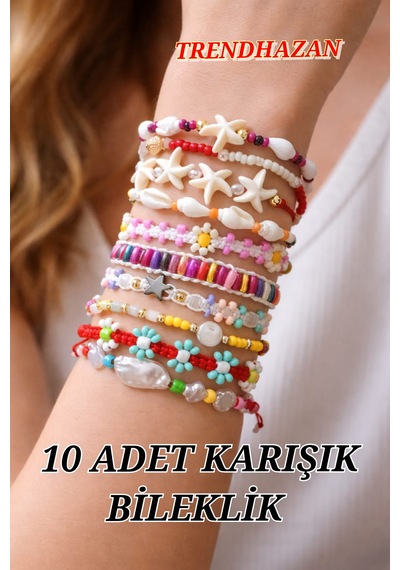 A Kalite El Yapımı Özel Tasarım 10'lu Avantajlı Paket Kadın Bileklik Seti Çok Renkli