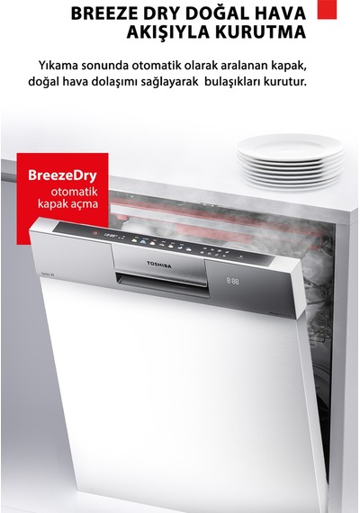 Toshiba DW-14F6ME W TR Uv Hijyen Ve Breez Dry Kurutma 8 Programlı Bulaşık Makinesi Beyaz