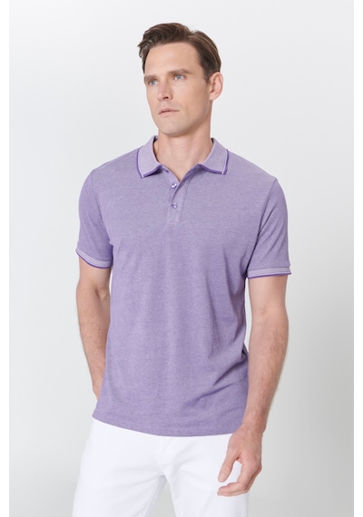AC&Co / Altınyıldız Classics 4A4820200047MBYXL Düğmeli Polo Yaka Cepsiz Slim Fit Erkek Tişört Mor - Beyaz