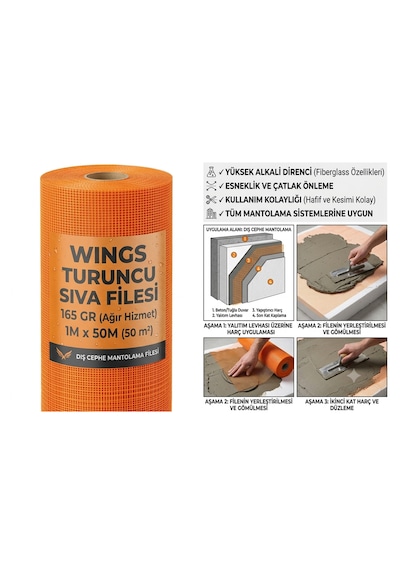 Turuncu Sıva Filesi 165 Gr Dış Cephe Mantolama Filesi 1m X 50m
