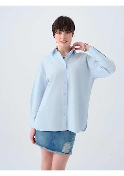 Oversize Fit Kadın Gömlek U.kol Açık Mavi