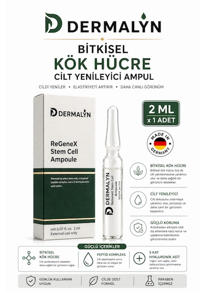 Dermalyn 1 Adet Bitkisel Kök Hücre Cilt Yenileyici Mimik Kırışıklık Yaşlanma Karşıtı Ampul Serum Dermaroller