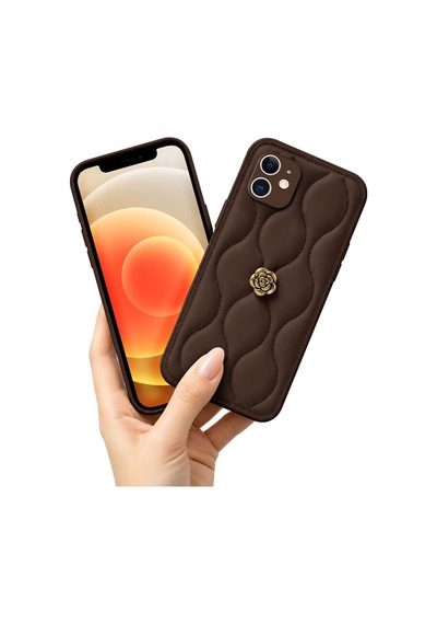 Apple İphone 11 Uyumlu Kılıf Zebana Camellia Deri Kılıf Kahverengi
