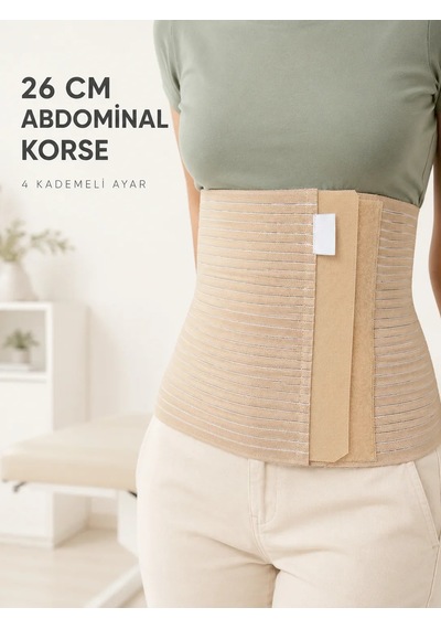 Veraura Lifestyle Abdominal Doğum Sonrası Korse 26 Cm Geniş 4 Kademeli Cırtlı Ayarlanabilir Standart