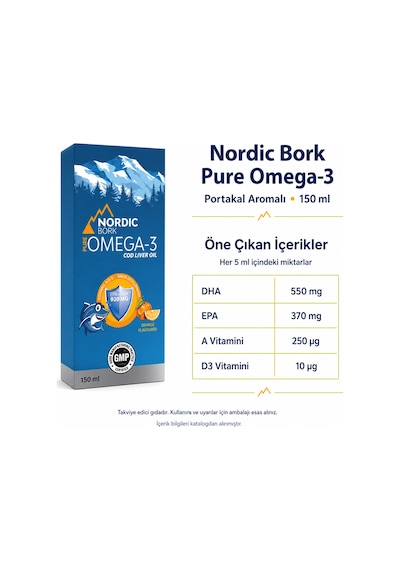 Nordic Bork Pure Omega-3 Portakal Aromalı Sıvı Takviye 150 Ml