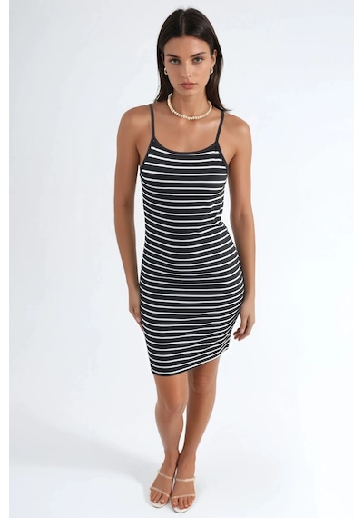 Hiccup Askılı Bodycon Mini Elbise Ellie Collection Siyah 01