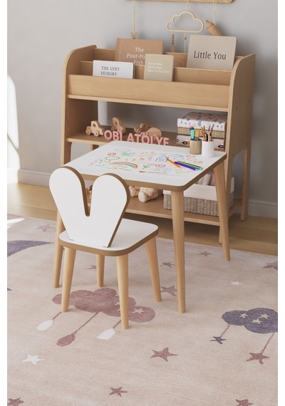 Çocuk Oyun Aktivite Masası 45x45 Cm - Kağıt Rulo Set - Montessori Sandalye Çalışma Masası Çok Renkli