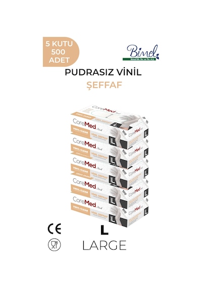 Vinil Şeffaf Pudrasız Muayene Eldiveni L - 5 Paket 100'lü