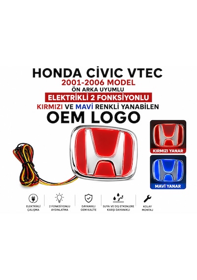 Honda Cıvıc Vtec 2001-2006 Model Uyumlu Elektrikli Oem Logo Ön Arka Uyumlu 0