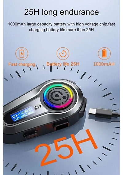 Rgb Işıklı Bluetooth Motosiklet Kask Kulaklık İntercom Su Geçirmez Ipx6 Lcd Ekran Fm Radyolu