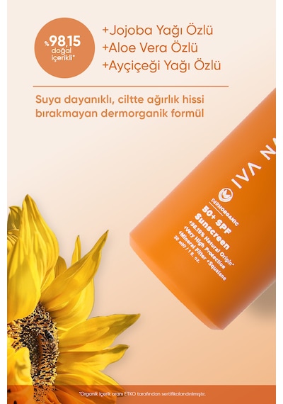 İva Natura Organik Mineral Filtreli Spf 50 Güneş Kremi Çinko Oksit İçerikli Hassas Ciltler İçin 30 Ml
