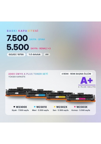 Hp 230x Cmyk Uyumlu Toner Seti A Plus / Color Laserjet Pro 4203 / Mfp 4303 / W2300x / W2301x / W2302x / W2303x