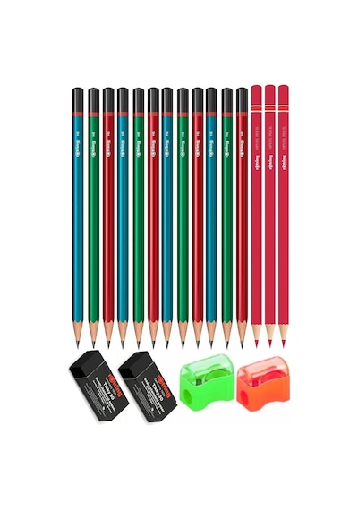 Rotring Kurşun Kalem 12 Li Kırmızı Kalem 3 Adet Siyah Silgi 2 Adet Kalemtraş 2 Adet Hb Mercanlı Siyah Kurşun Kalem Okul Çok Renkli