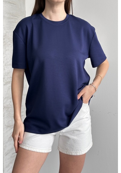 Balenbi Kadın Modal Bisiklet Yaka Basic Yarım Kollu T-shirt 1211 Lacivert