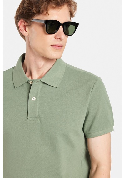 Tudors Erkek Slim Fit Dar Kesim %100 Pamuk Yeşil Polo Yaka Tişört-32800 Yeşil