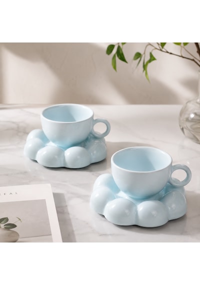 2 Kişilik Puffy Blue Kahve Fincanı-6096 Mavi
