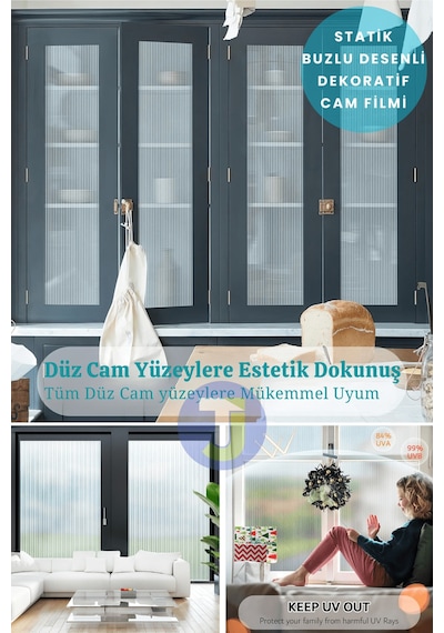 Technojet Statik Buzlu Desenli Cam Kaplama Filmi Duşa Kabin Ofis Balkon Dekorasyon Folyo 60cmx100cm Tk2027