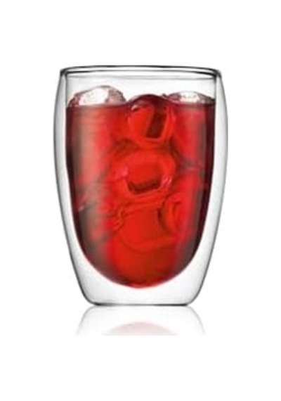 Çift Cidarlı Su Ve Meşrubat Bardağı, Borosilikat Cam Şeffaf Cam Bardak 350 Ml - 1 Adet - 12772 Açık Kırmızı