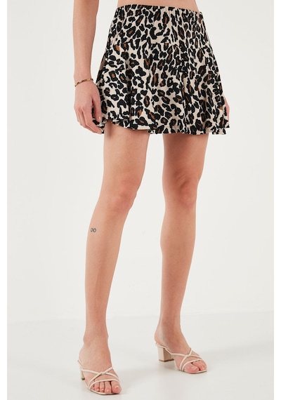Lela Desenli Beli Lastikli Mini Bayan Şort Etek 5865118 Leopar