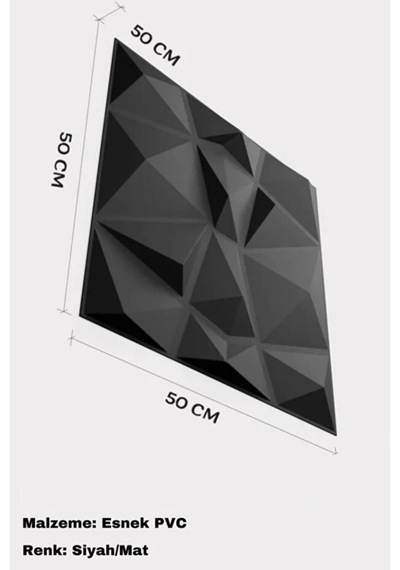 50cm X 50cm 1 Adet 3d Abs Malzeme Pvc Dayanıklı Duvar Paneli Silinebilir Geometrik Model Panel Siyah