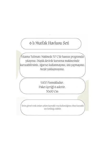 Biçomi Ultra Emici %100 Pamuklu Baklava Dokuma 6'lı Mutfak Ve Kurulama Havlusu Seti Çok Renkli