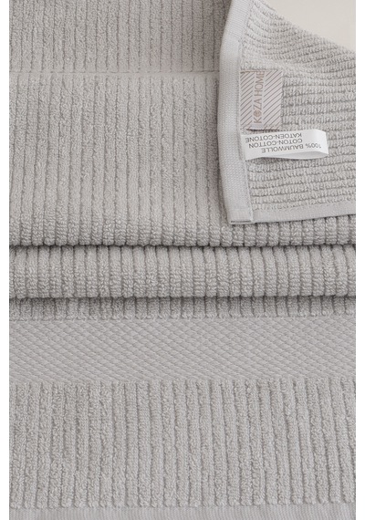 Ivory Gri Fitilli Mikro Fiber %100 Pamuk 2li Banyo Havlusu Seti 5 Gri