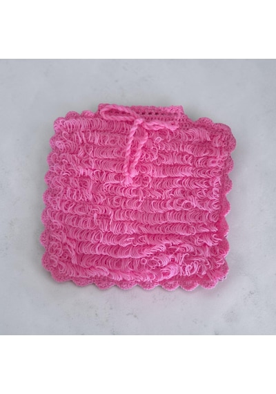 El Yapımı Pembe Orlon Püsküllü Eldiven Banyo Lifi