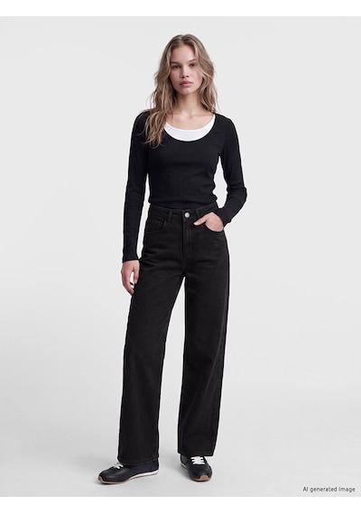 Lcw Jeans Siyah Straight Fit Kadın Jean Pantolon
