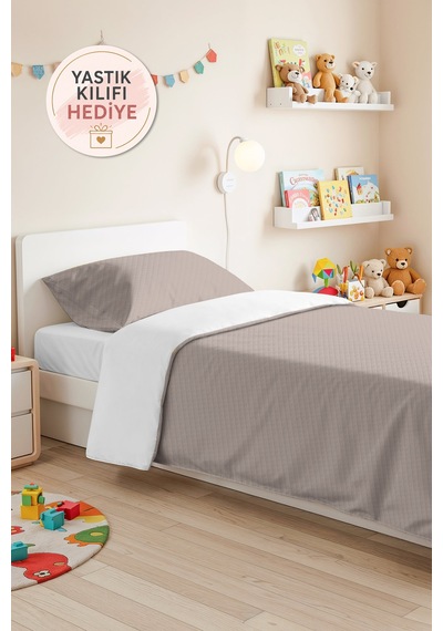 Gri Minimal Genç Odası Tek Kişilik Pike Takımı - Bej Modern 160x220 Cm Kapitone Yatak Örtüsü Sabahçı Saman Nüansı