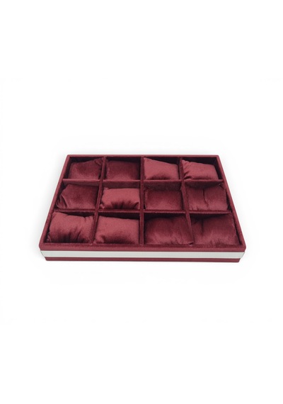 12'li Saat Tablası Saat Düzenleyici Bordo Bordo Yastıklı Gümüş Desenli