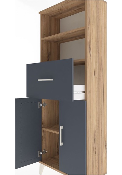 Arges Dolap 3 Raflı Tek Çekmeceli 2 Kapaklı 60x30x163 Çam-ant... Çam