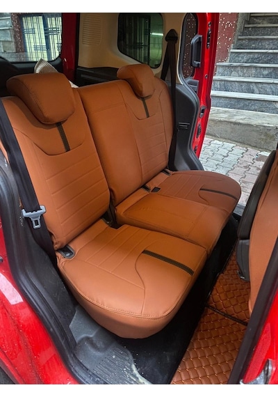 Ford Courier  Kalıp Özel Dikim Komple Taba Deri Siyah Detaylı Arka Oturması Tümsekli Model
