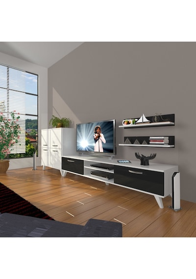 Decoraktiv Eko On Slm Dvd Retro Tv Ünitesi Tv Sehpası Beyaz - Siyah