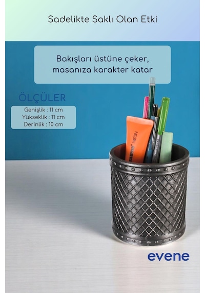 Kalemlik Masa Kalemliği Organizer Kalemlik Gümüş Eskitme Renk Model 90 Çok Renkli