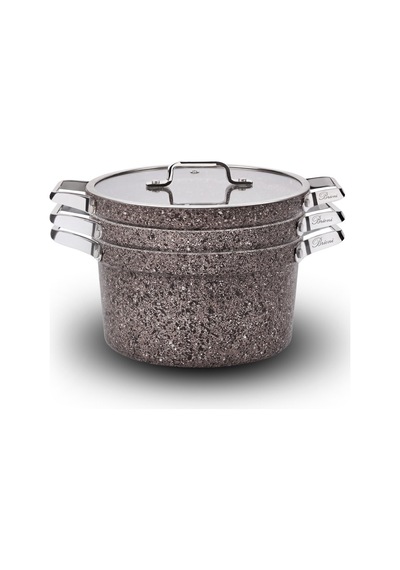 Brioni Stone-age Flex Stone Terra 22 Cm 5 Parça Yanmaz Yapışmaz Çizilmez Indüksiyonlu Tencere Seti Kahverengi