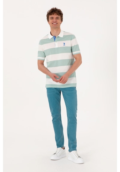 U.S. Polo Assn. Erkek Regular Fit Su Yeşili Polo Yaka Çizgili Tişört 50306827-VR048