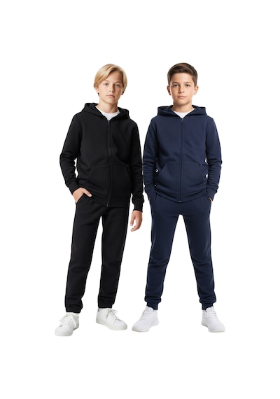 Panios Kids 2'li Fermuarlı Kanguru Cepli Kapüşonlu Düz Baskısız Erkek Çocuk Eşofman Takımı Siyah - Lacivert Panios Kids 2'li Fermuarlı Kanguru Cepli Kapüşonlu Düz Baskısız Erkek Çocuk Eşofman Takımı Siyah - Lacivert