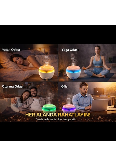 Led Işıklı Hava Nemlendirici Ve Ultrasonik Aroma Difüzör Sessiz Çalışma & Zamanlayıcı