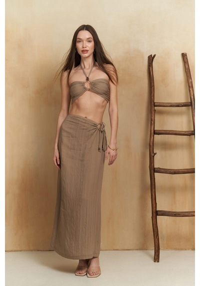 Mai Collection Mai Studios Co. Lovina Çizgili Vizon Crop Etek Takım Vizon