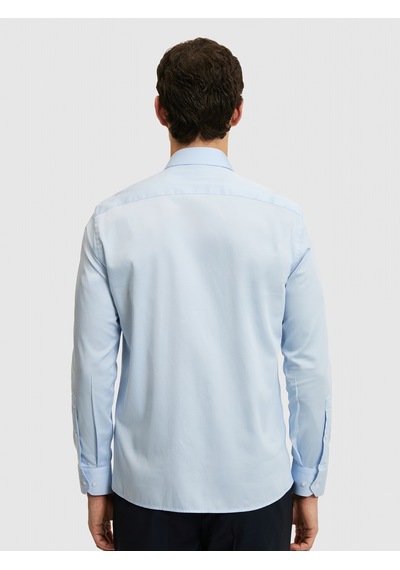 Cacharel Açık Mavi Slim Fit %100 Pamuk Yarım İtalyan Yaka Klasik Gömlek Denım