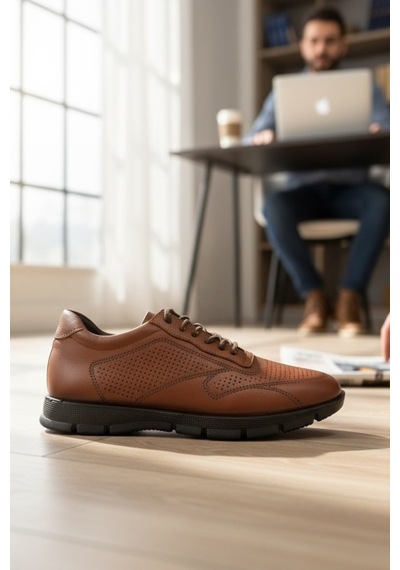 Enoch Hakiki Deri Lazer Delik Detaylı Erkek Sneaker Ortopedik Taban Taba