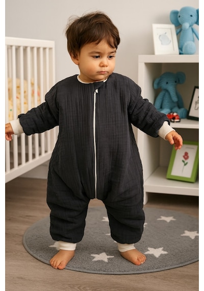 Enhitbaby Uzun Kollu Penye Astarlı 4 Kat Müslin Uyku Tulumu 1.5 Tog Antrasit