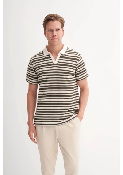 Cazador Regular Fit Örme Çizgili Yeşil Erkek Polo Yaka T-shirt 40330 Yeşil