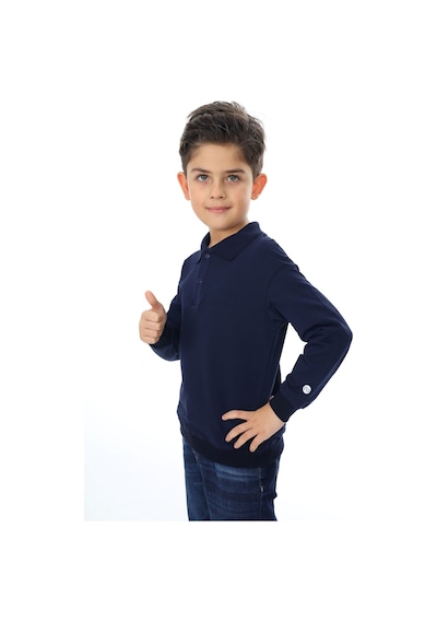 Toontoy Kids Toontoy Erkek Çocuk Baskılı Polo Yaka Düğmeli Uzun Kollu Tişört Lacivert
