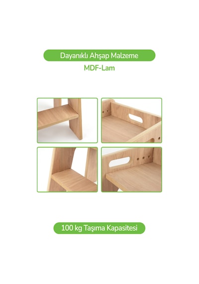Rozitoys Çocuklar İçin Basamaklı Ahşap Tabure, Yükseltici Ahşap Rengi