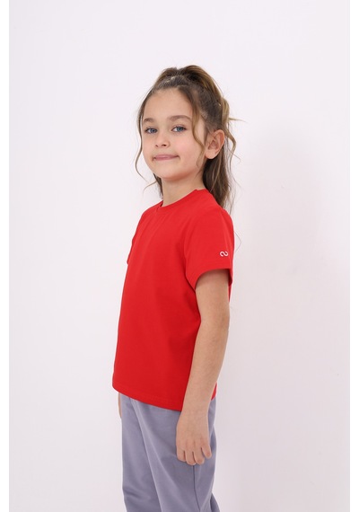 Toontoy Kids Kız Çocuk Bisiklet Yaka Kısa Kollu Tişört Kırmızı