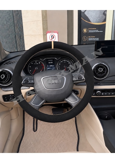 Audi Q3 8u Dikme Direksiyon Kılıfı Full Alcantara Süet Bej Yüzük Ve Bej Dikiş 2011-2018 Siyah