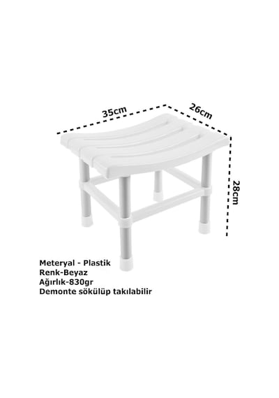 Çelik Ayna Kare Banyo Taburesi  Çok Amaçlı Tabure Beyaz Clk-124 Beyaz